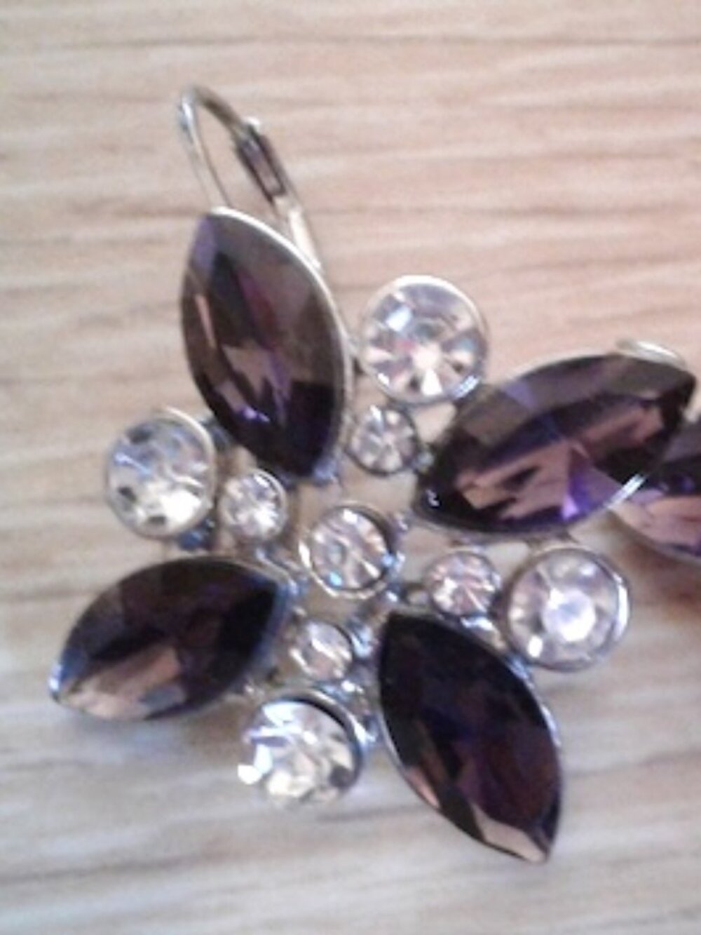 OPC198E Off Park Collection Purple & White Crystal Dangle Earrings 1-1/2" Long